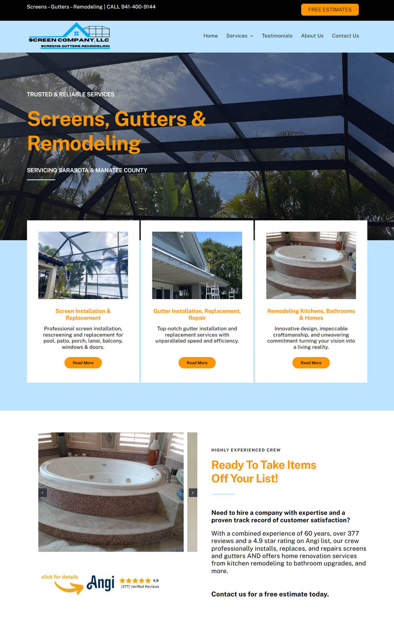 Sarasota web design for screencompanyfl.com