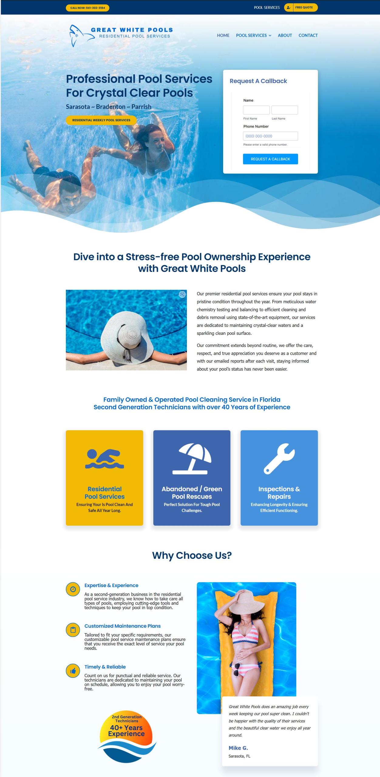 Web Design for Great White Pools Sarasota